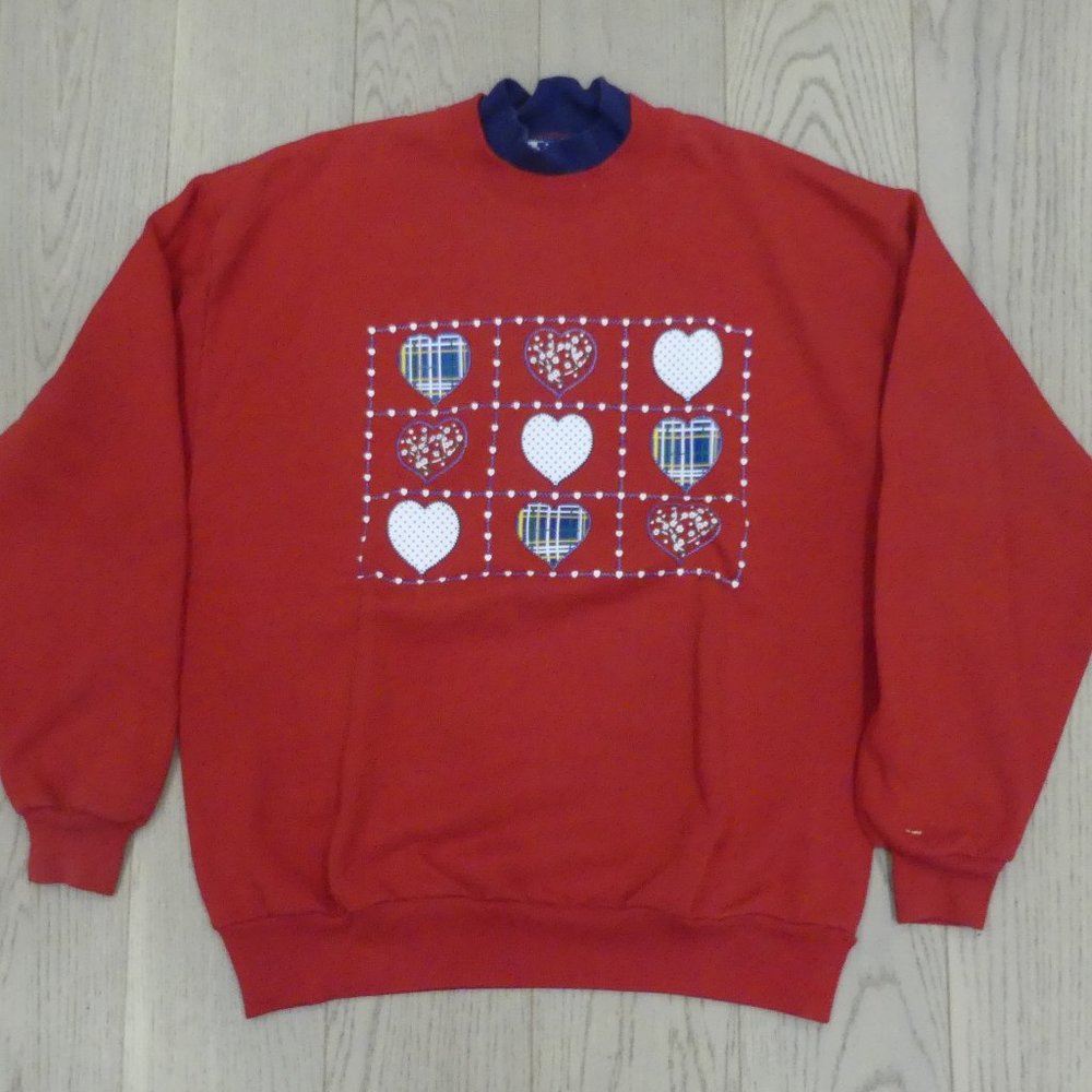 Endless Designs Hearts Vintage 1990's Red Large Sweatshirt